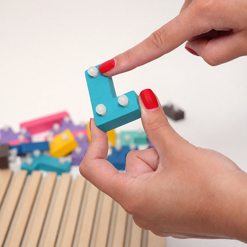 Montessori Puzzle Board with Colorful Tetris Blocks