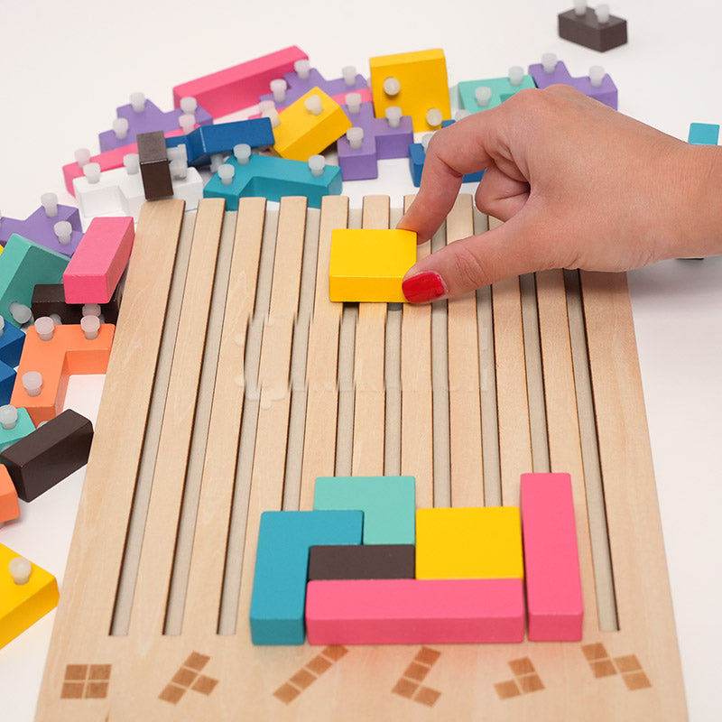 Montessori Puzzle Board with Colorful Tetris Blocks