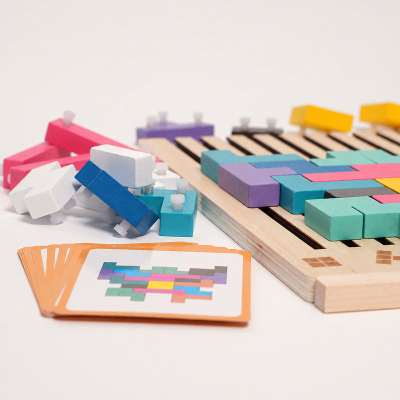 Montessori Puzzle Board with Colorful Tetris Blocks