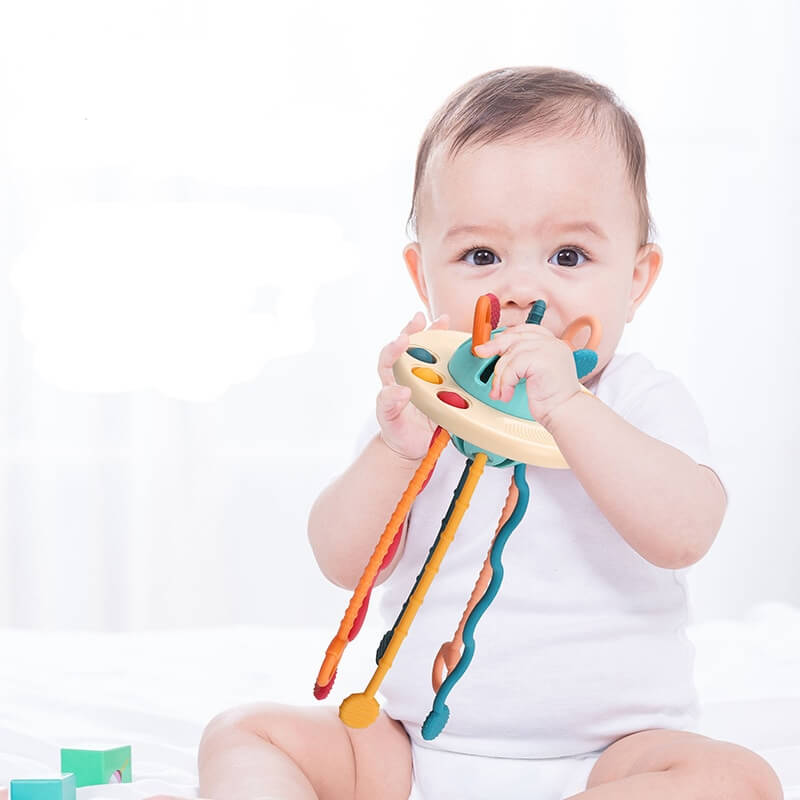 Baby Sensory Toy with Silicone Textures and Pull Cords
