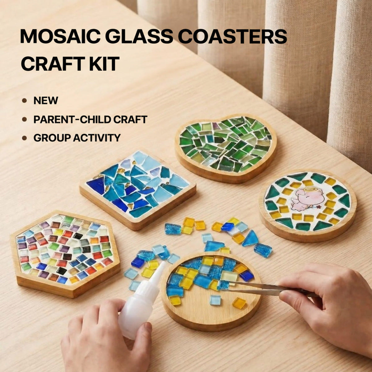 Mosaic Craft Kit for Coasters with Colorful Glass Tiles