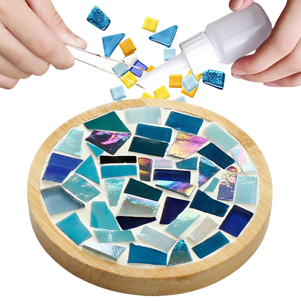 Mosaic Craft Kit for Coasters with Colorful Glass Tiles