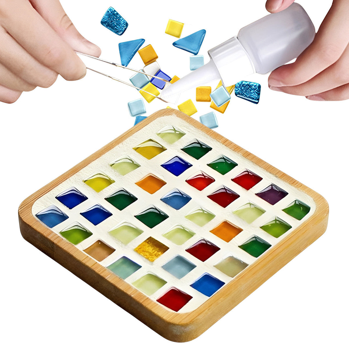 Mosaic Craft Kit for Coasters with Colorful Glass Tiles