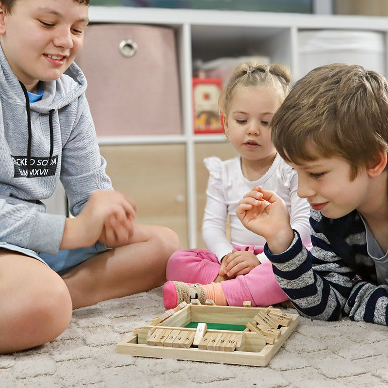 Dice Math Game with Wooden Board and Number Tiles