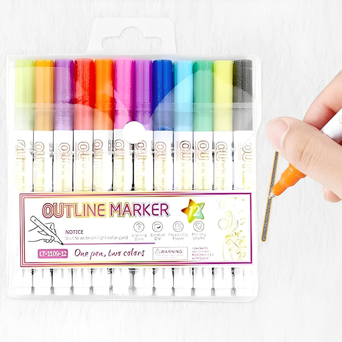 Outline Markers with Dual-Line Effect Set of 8 or 12