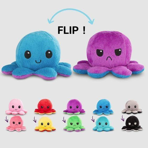 Reversible Octopus Plush with Dual Mood Faces