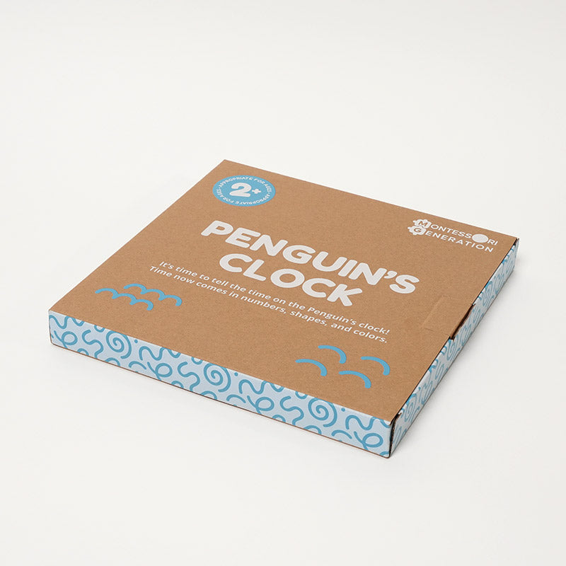 Wooden Clock Puzzle with Penguin and Shapes