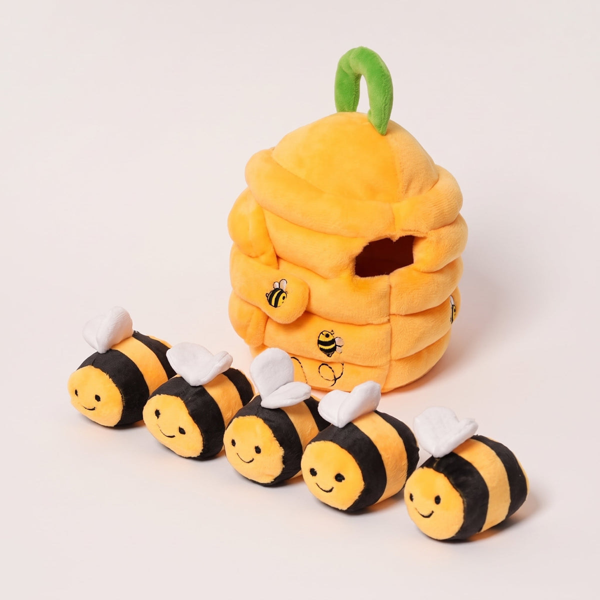Plush Beehive Toy with 5 Squeaky Bees