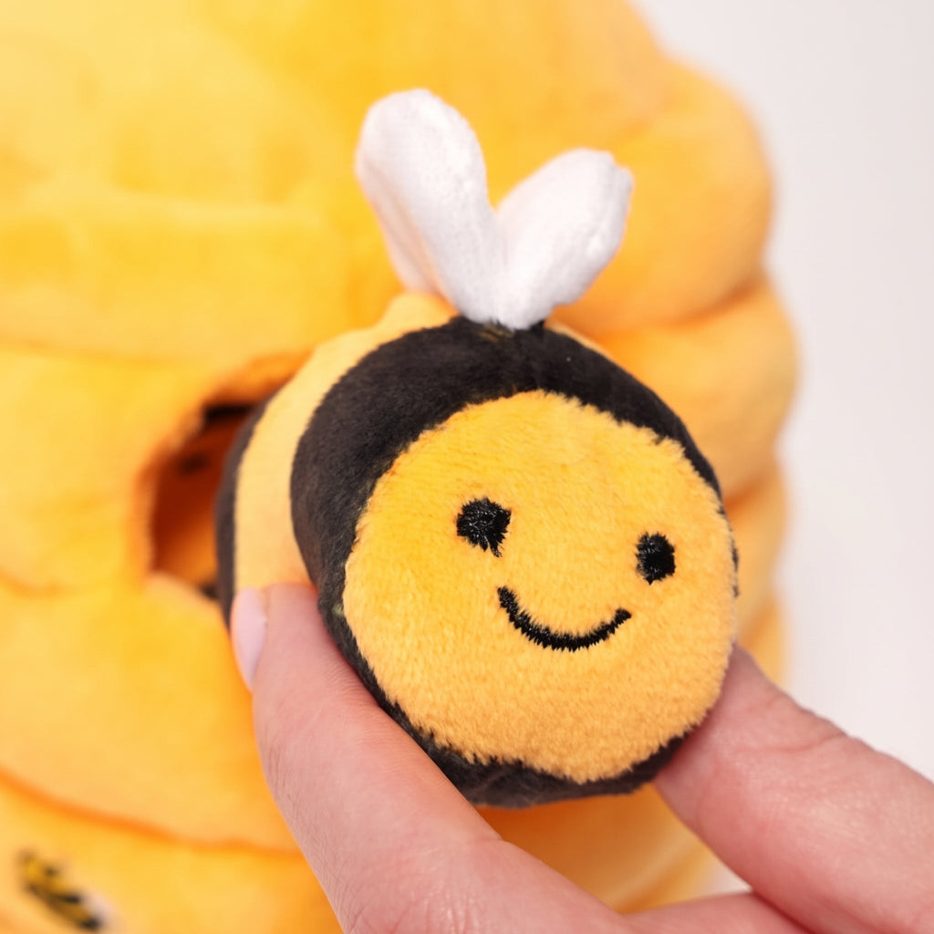 Plush Beehive Toy with 5 Squeaky Bees