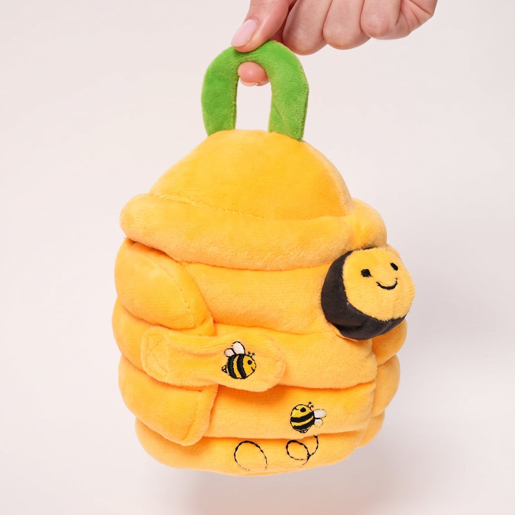 Plush Beehive Toy with 5 Squeaky Bees
