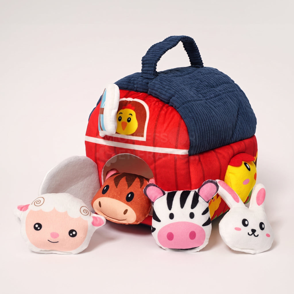 Plush Farm Toy Set with Barn and 6 Soft Animals