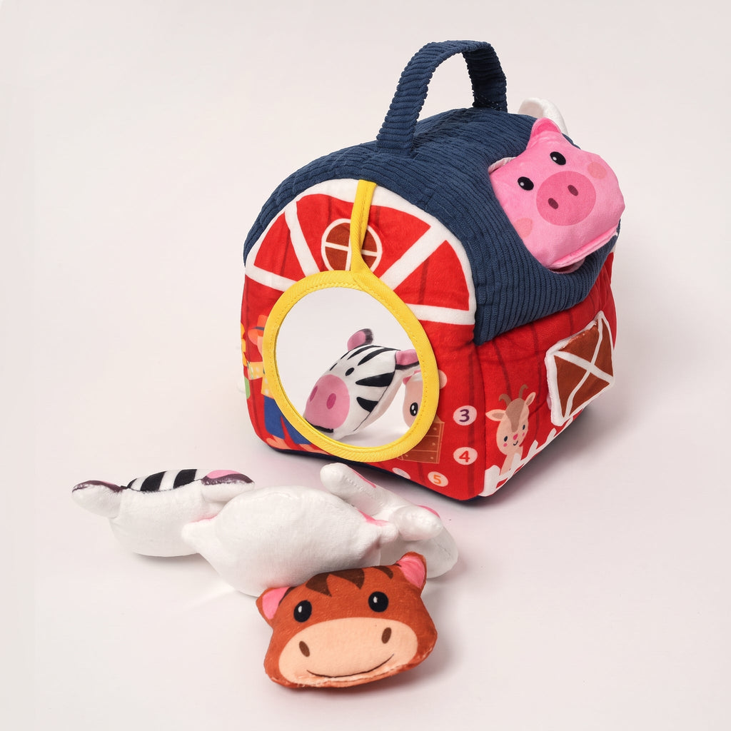 Plush Farm Toy Set with Barn and 6 Soft Animals