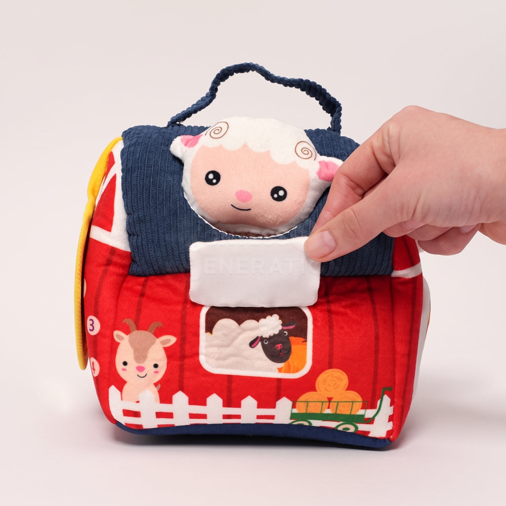 Plush Farm Toy Set with Barn and 6 Soft Animals