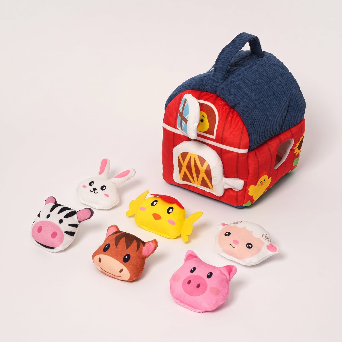 Plush Farm Toy Set with Barn and 6 Soft Animals