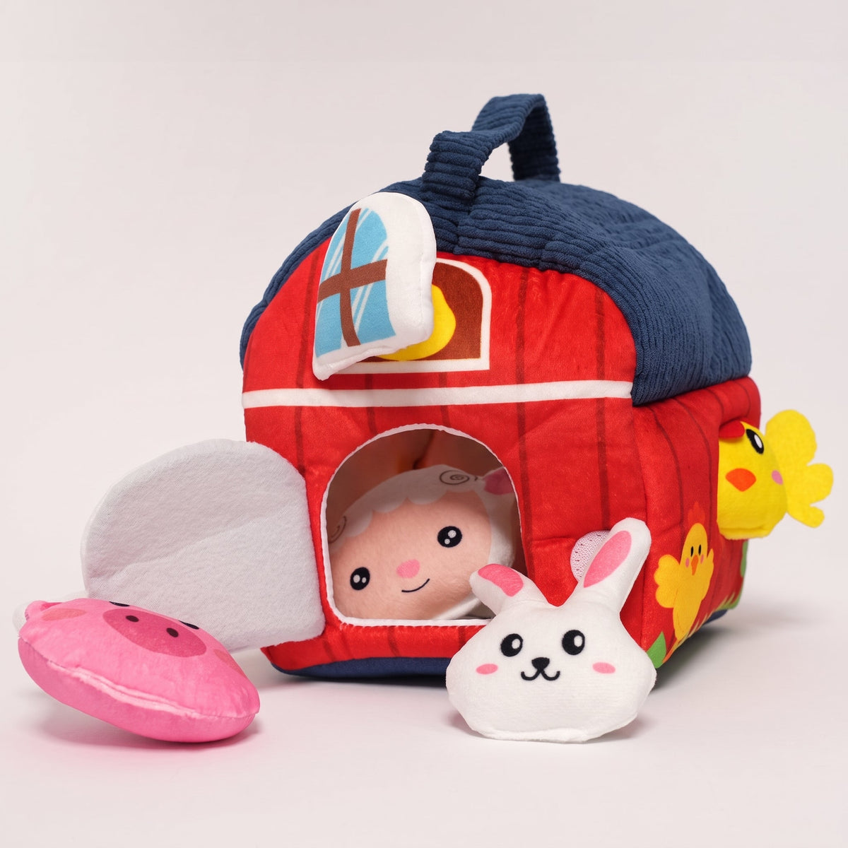 Plush Farm Toy Set with Barn and 6 Soft Animals