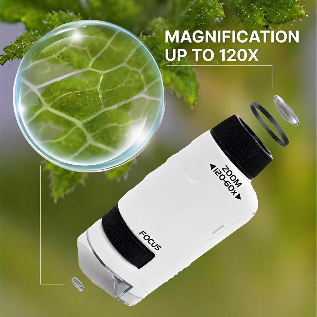 Pocket Microscope for Kids with LED and Zoom 120x