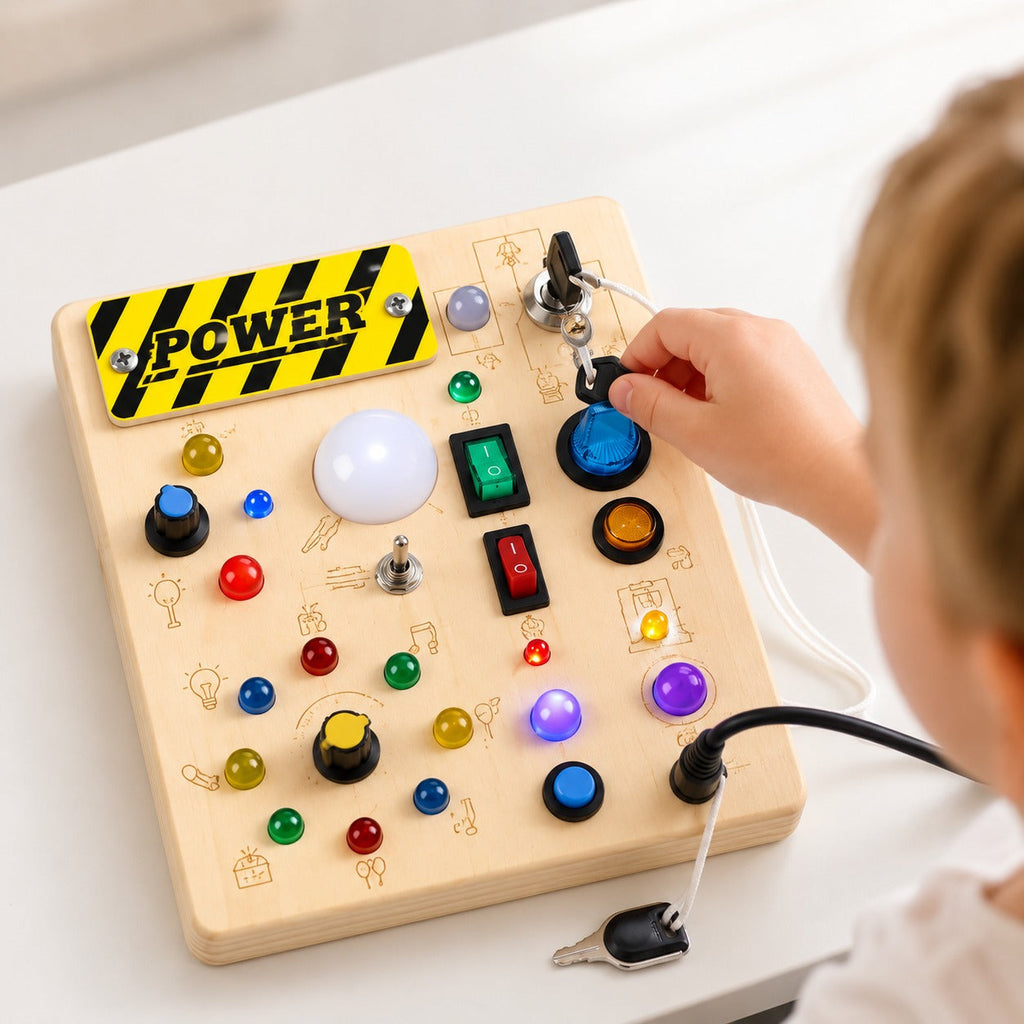 Power LED Busy Board for Toddlers, 10 Switches & 19 Lights