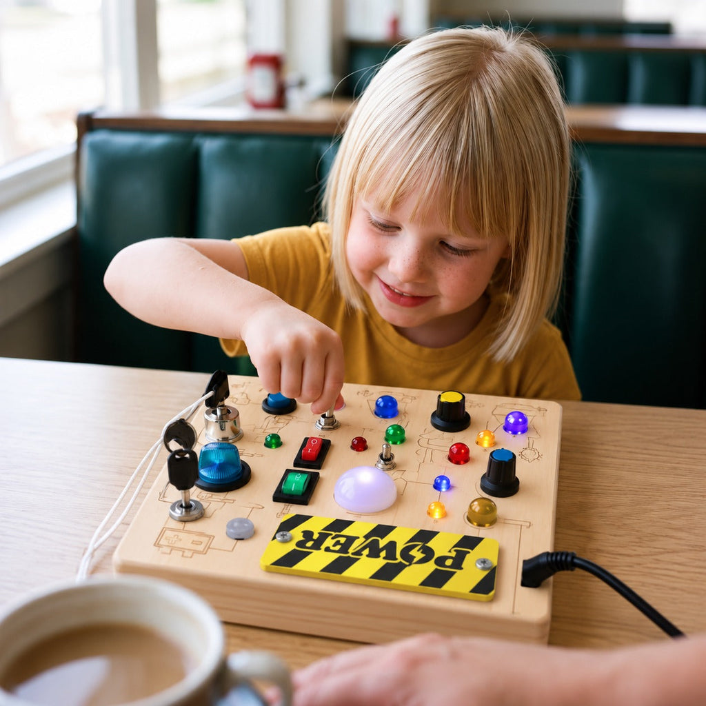Power LED Busy Board for Toddlers, 10 Switches & 19 Lights