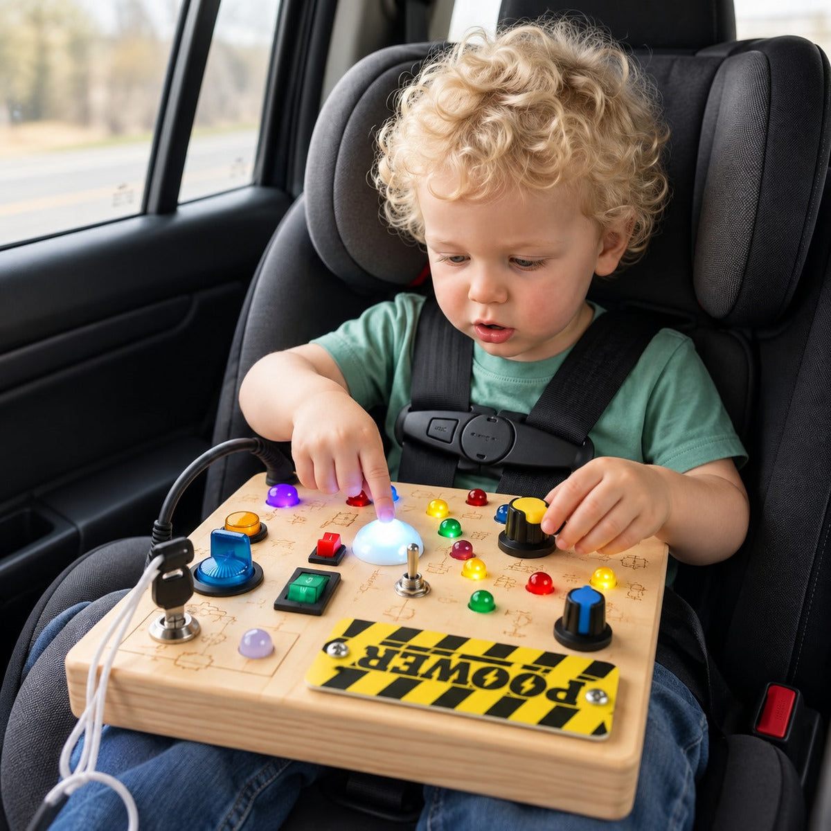 Power LED Busy Board for Toddlers, 10 Switches & 19 Lights