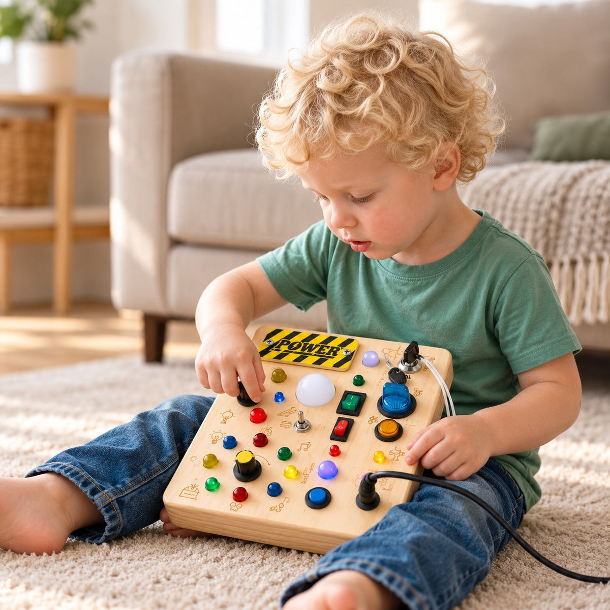Power LED Busy Board for Toddlers, 10 Switches & 19 Lights