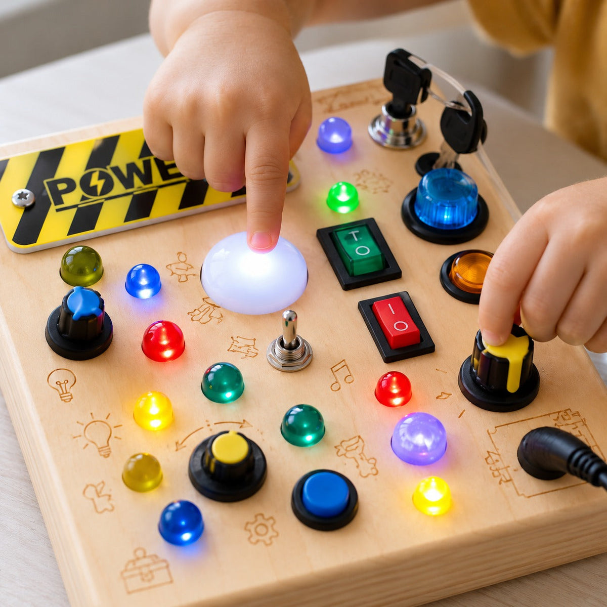 Power LED Busy Board for Toddlers, 10 Switches & 19 Lights
