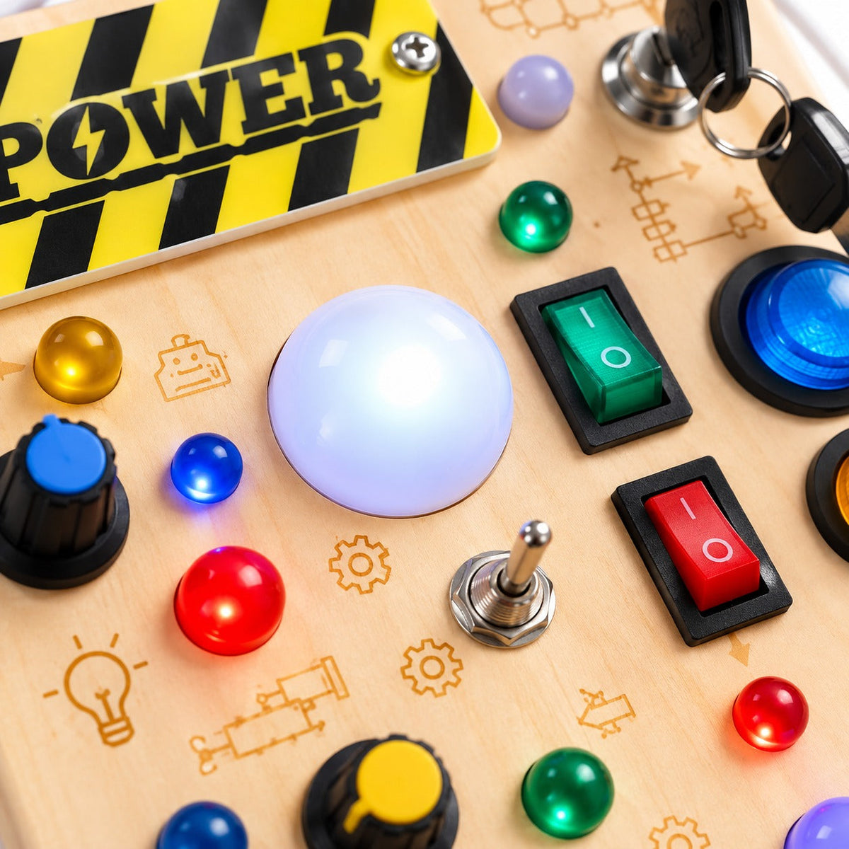Power LED Busy Board for Toddlers, 10 Switches & 19 Lights