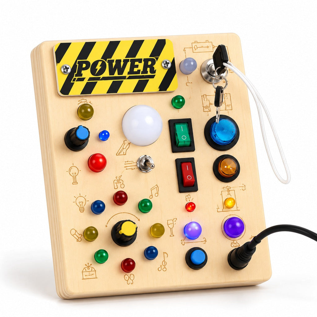 Power LED Busy Board for Toddlers, 10 Switches & 19 Lights