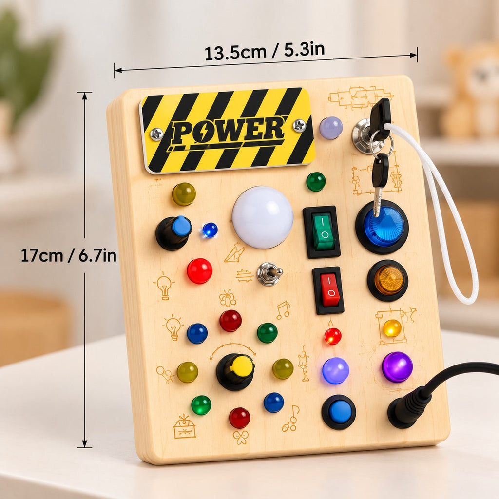 Power LED Busy Board for Toddlers, 10 Switches & 19 Lights