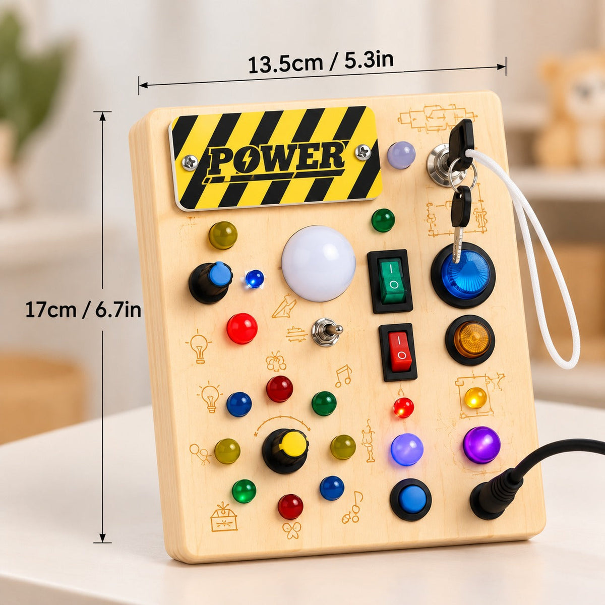 Power LED Busy Board for Toddlers, 10 Switches & 19 Lights