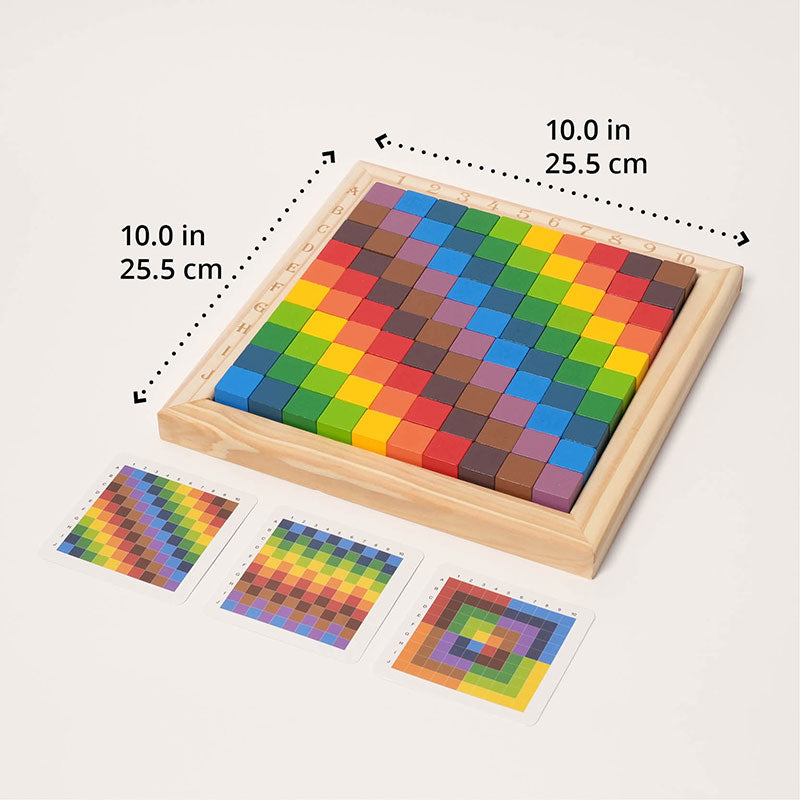 Wooden Puzzle Game with 100 Colorful Blocks and Pattern Cards