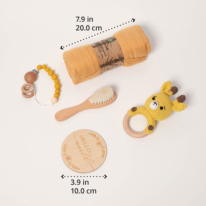 Baby Shower Gift Set with Natural Wooden Toys and Blanket