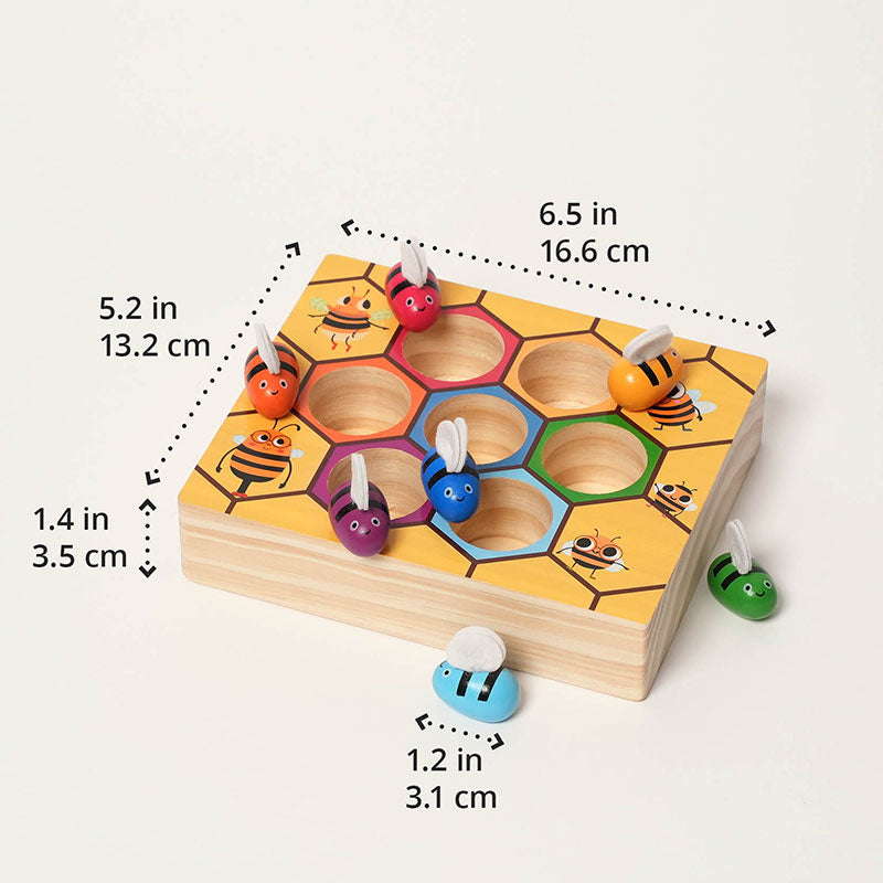 Bee Color Matching Toy with Wooden Honeycomb Board and Tweezers