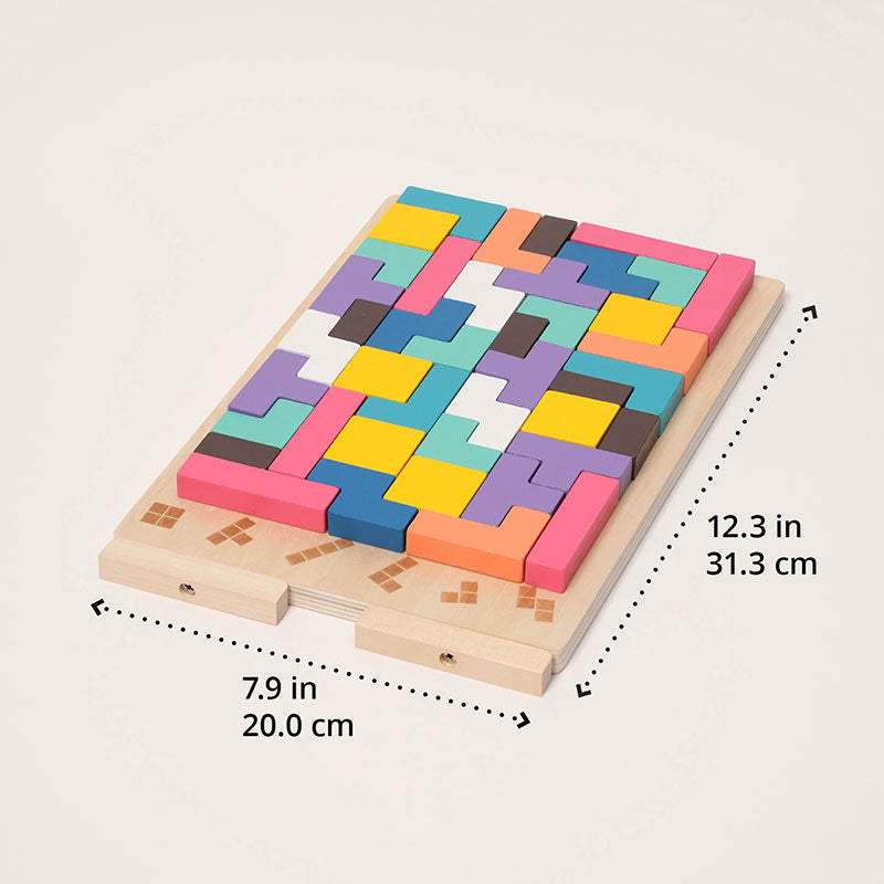 Tetris Puzzle Game with Wooden Board and Challenge Cards