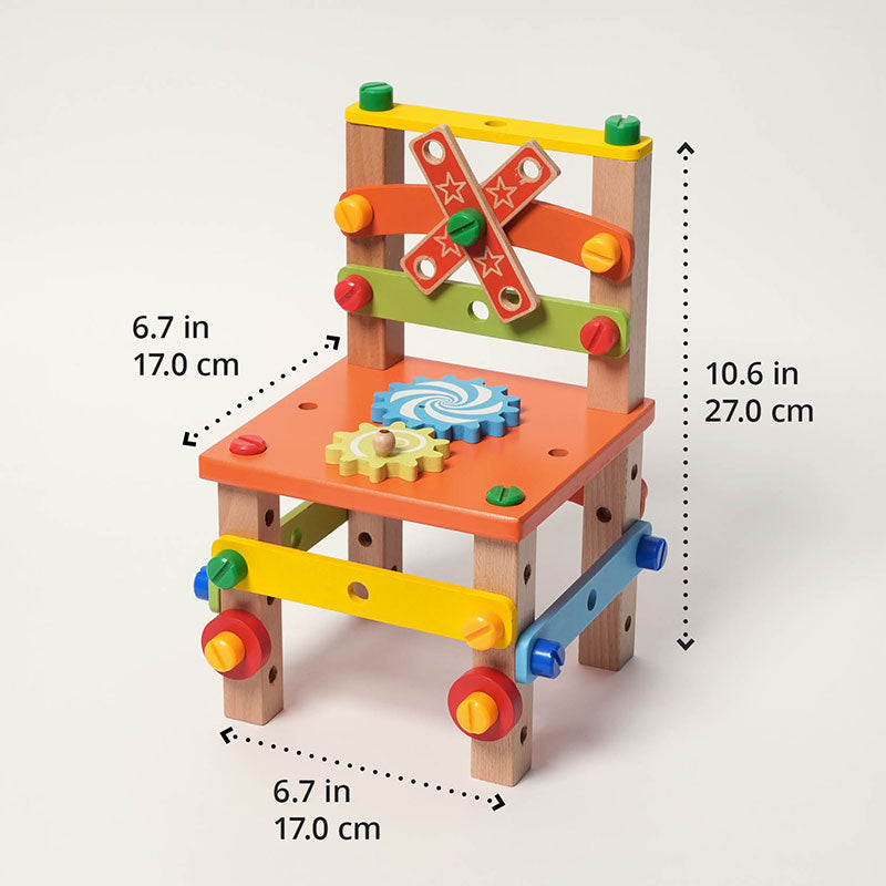 Wooden Construction Toy Chair with Tools and Screws