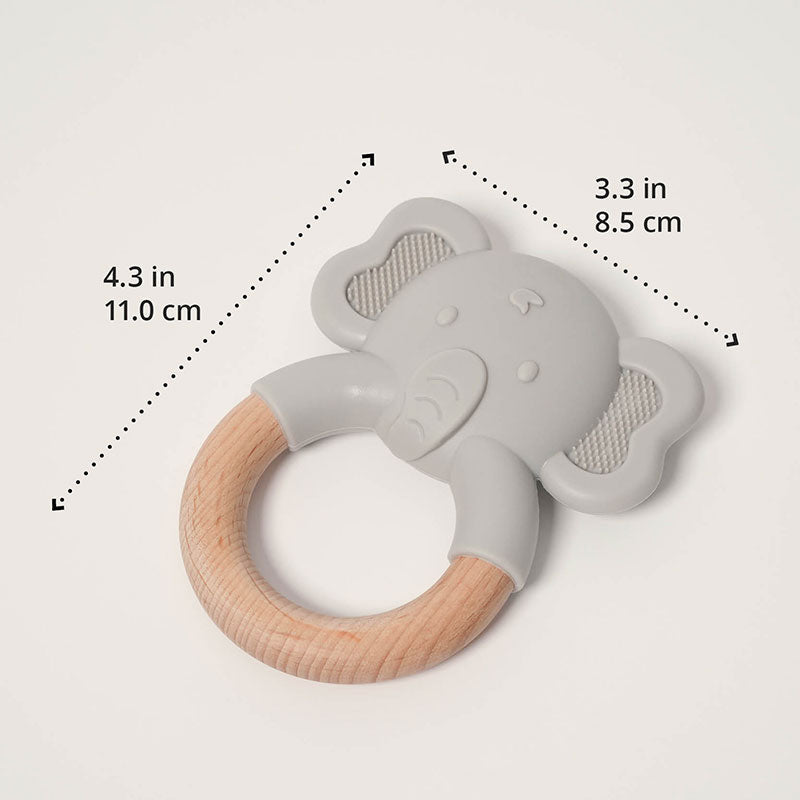 Baby Teething Toy with Wood Ring and Silicone Elephant