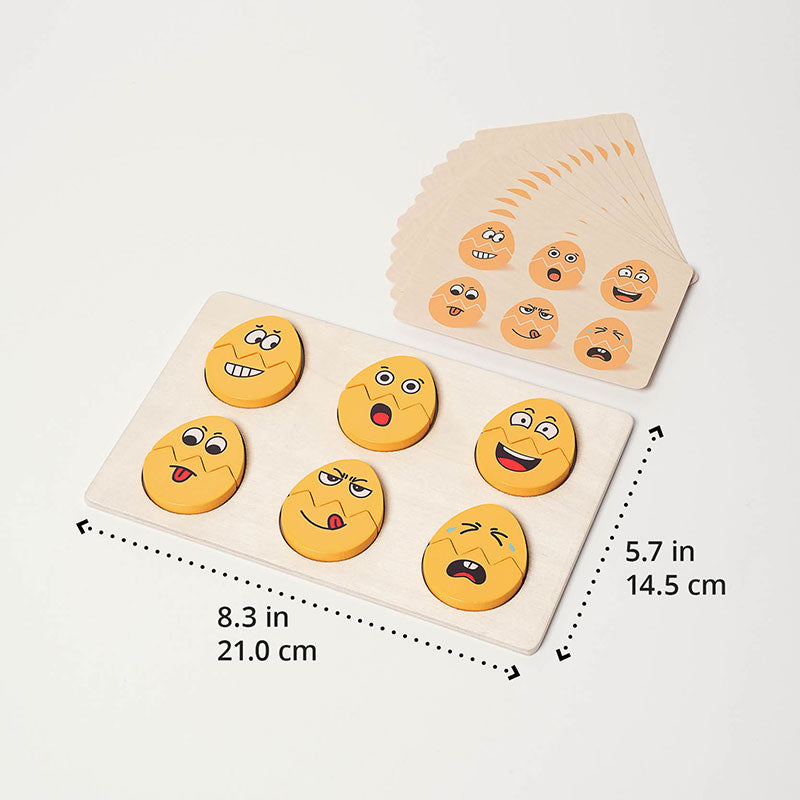 Emoji Wooden Puzzle with 12 Face Pieces and Pattern Cards