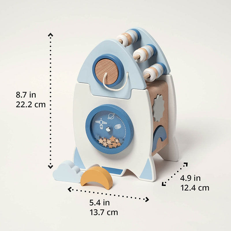 Wooden Rocket Toy with Shape Sorter and Counting Beads