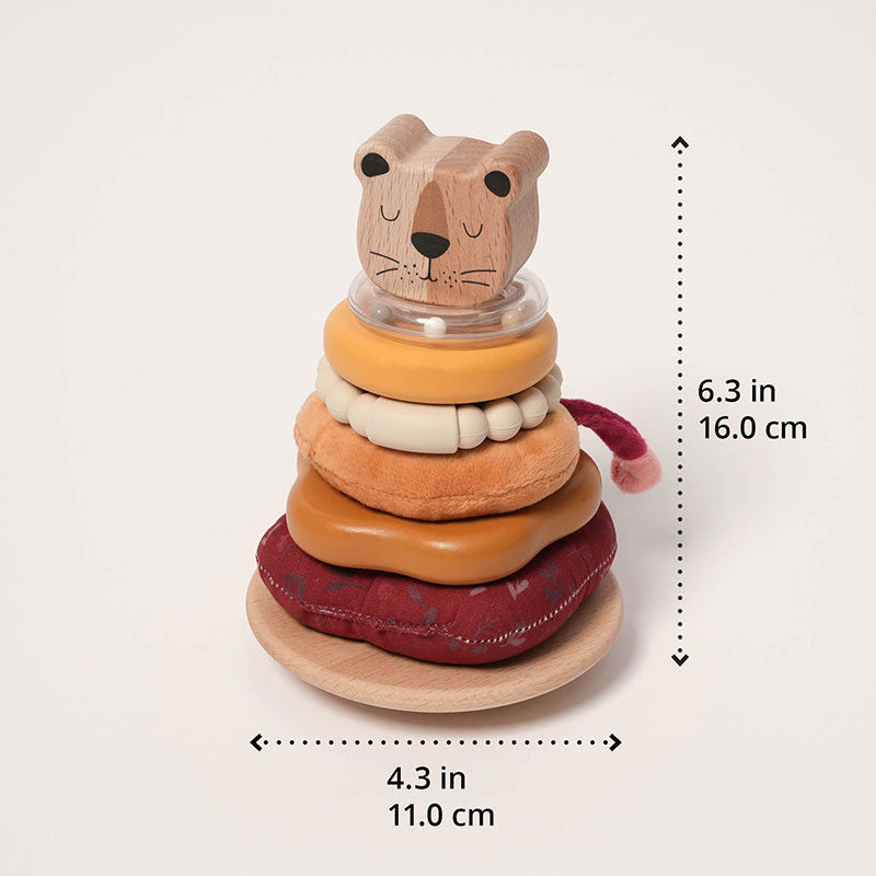 Wooden Stacking Toy with Lion, Multi-Texture Rings
