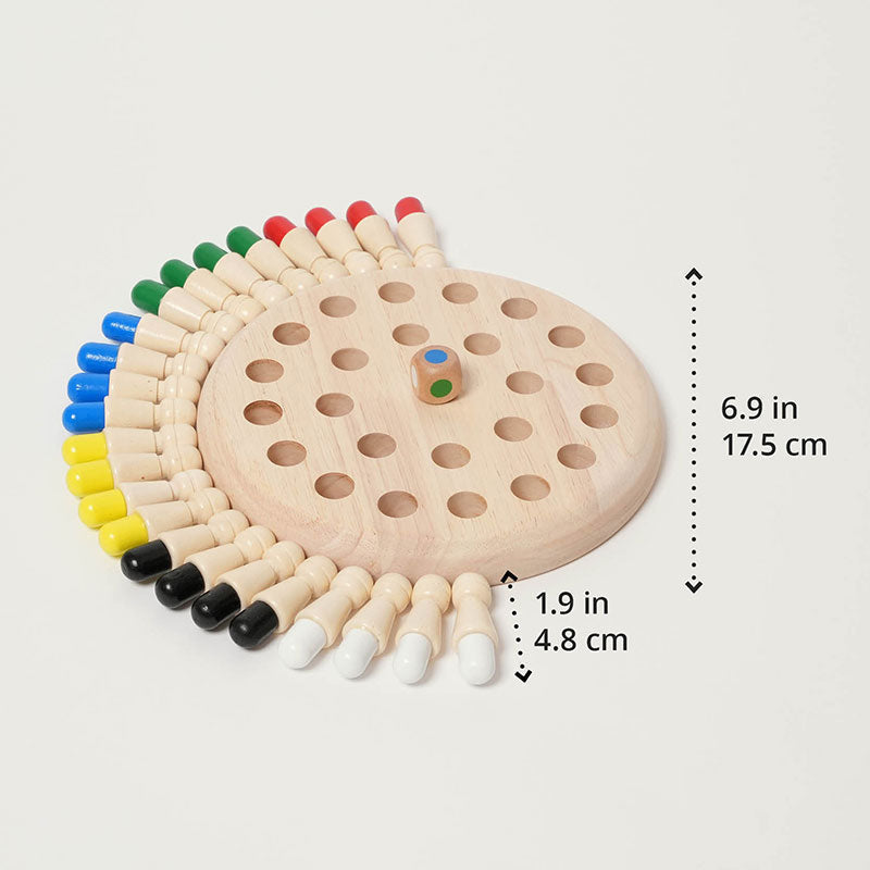 Wooden Memory Game with Colored Pegs and Dice
