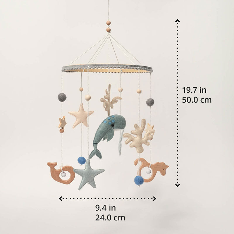 Baby Mobile Ocean Theme with Wooden Frame and Felt Sea Creatures