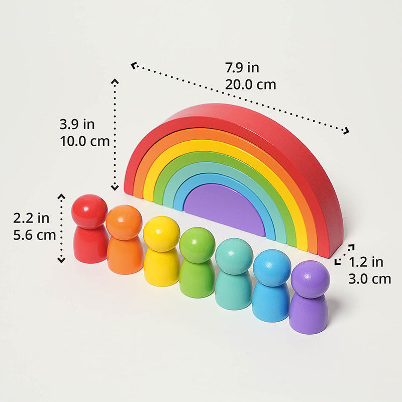 Wooden Rainbow Stacker, 7 Arches and 7 Figurines Set