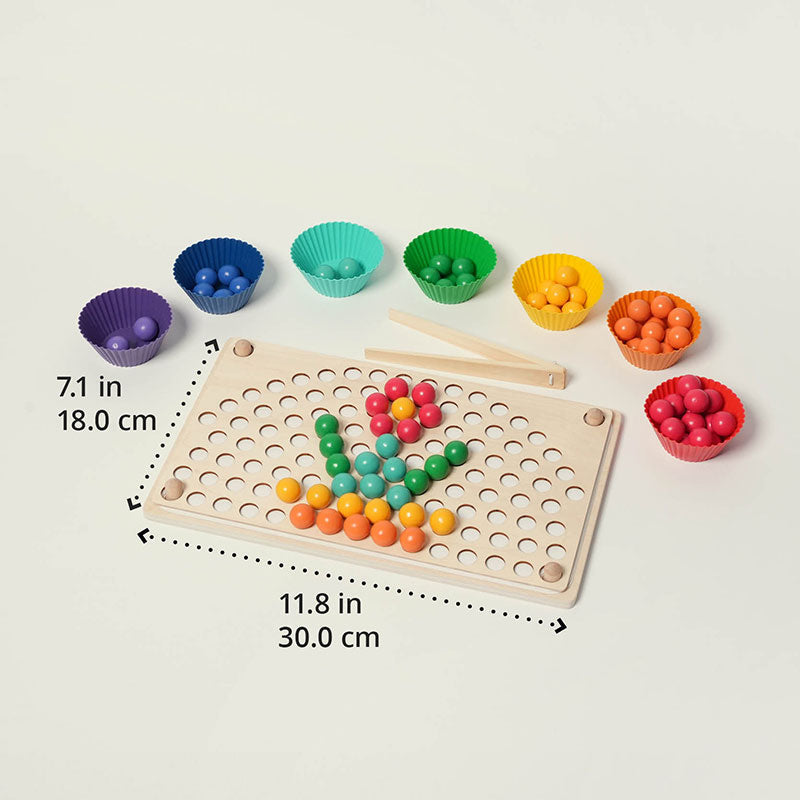 Rainbow Sorting Toy with Wooden Beads and Tweezers