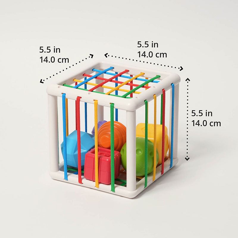 Shape Sorting Toy with 6 Textured Blocks and Elastic Strings