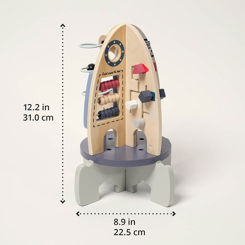 Wooden Activity Rocket with Gears, Maze & Bead Counters