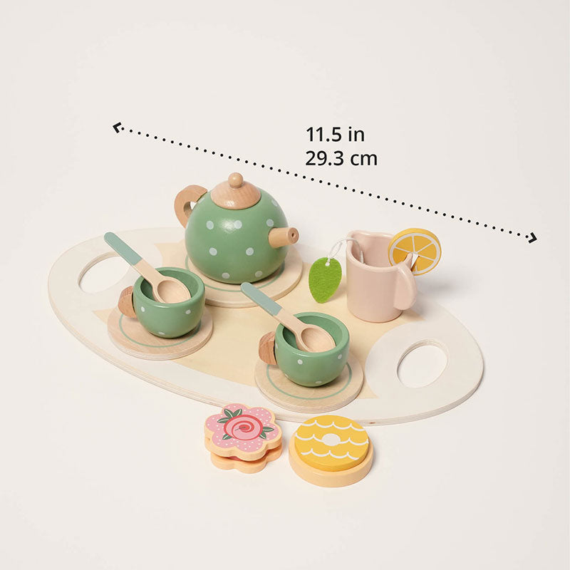 Wooden Tea Set with Tray and 14 Pretend Play Pieces