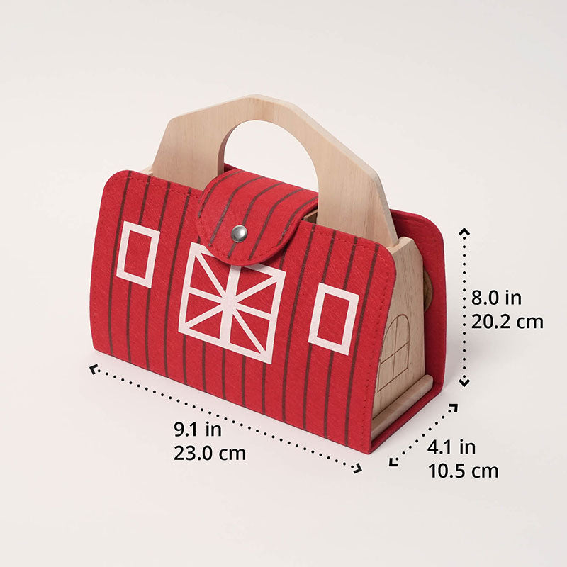 Portable Farm Playset with Wooden Animals and Carry Bag