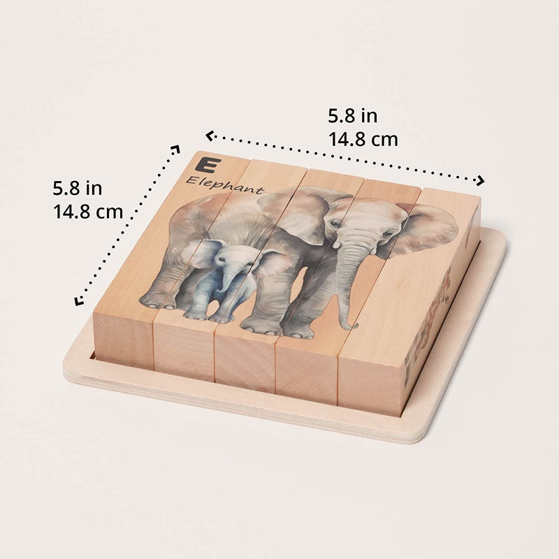 Wooden Animal Puzzle with Rotating Cubes and Letter Learning