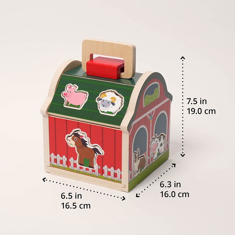 Wooden Shape Sorter Barn with 10 Farm Figurines