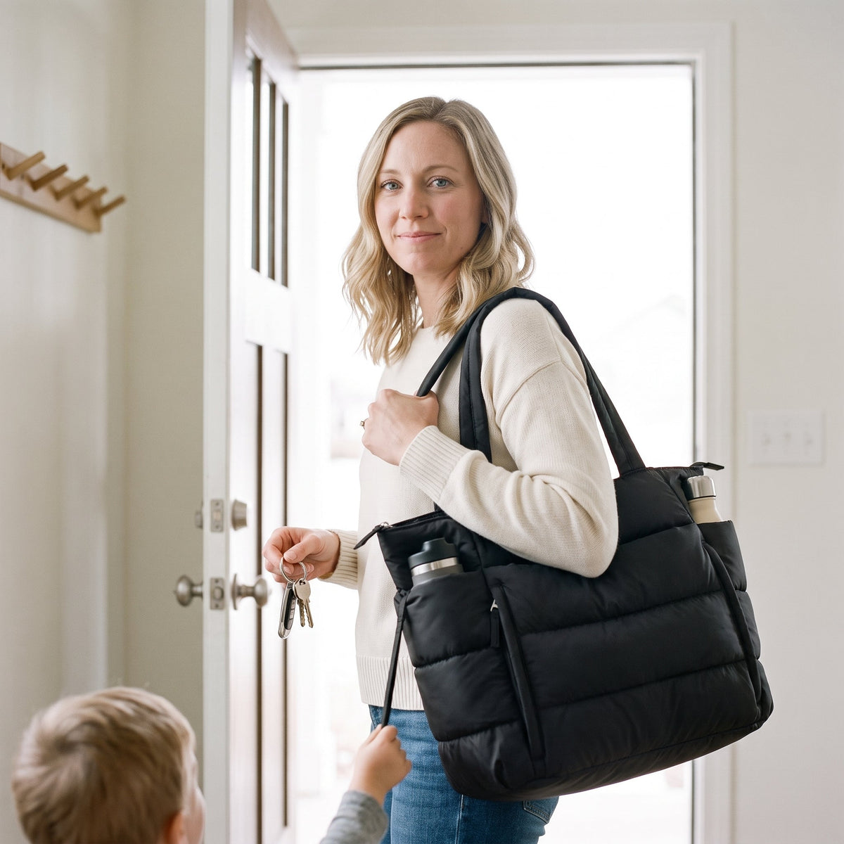 Puffer Tote Bag for Busy Moms, 16-Pocket Work Tote