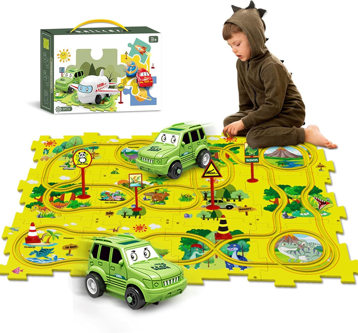 Puzzle Track Car Mat with Modular Road Sections